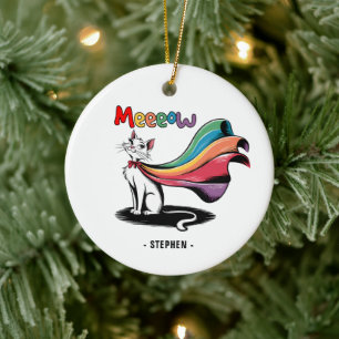 Super Cat Meeeow - Rainbow Cape Pride Cat Keramik Ornament