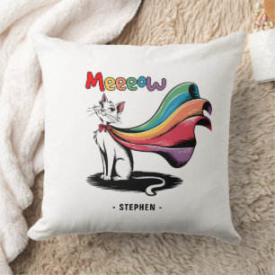 Super Cat Meeeow - Rainbow Cape Pride Cat Kissen