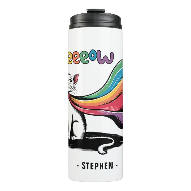 Super Cat Meeeow - Rainbow Cape Pride Cat Thermosbecher (Vorderseite)
