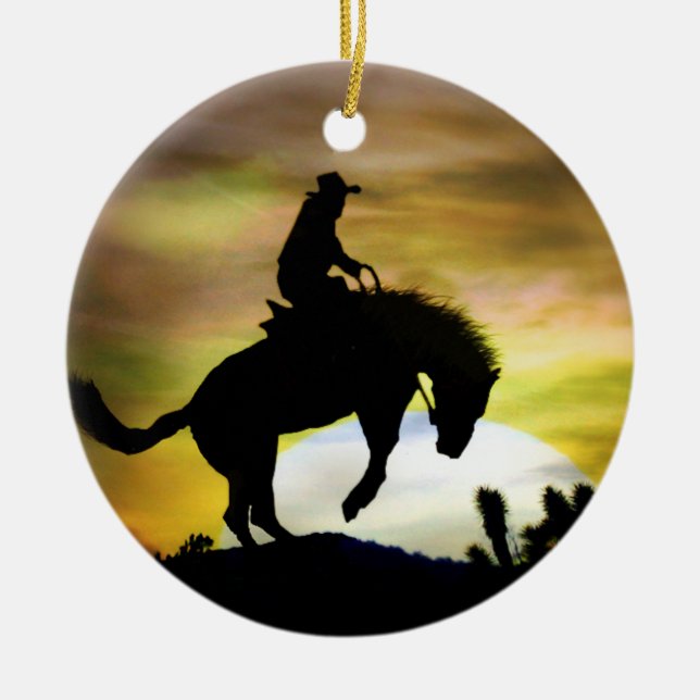 Super Cool Bucking Horse Cowboy Keramik Ornament (Vorne)