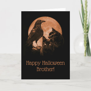Super Cool Happy Halloween Brother mit Raven Cats Karte