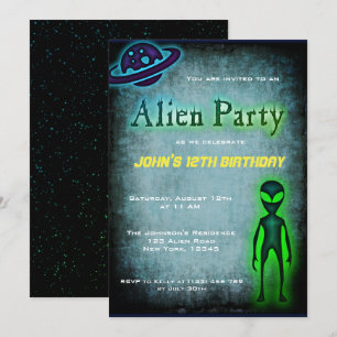 Super Coole Alien Birthday Party Einladung