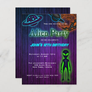 Super Coole Alien Geburtstagsparty Einladung