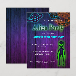 Super Coole Alien Geburtstagsparty Einladung