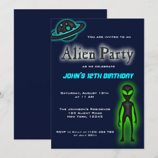 Super Coole Alien Geburtstagsparty Einladung