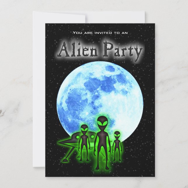 Super Coole Alien & UFO Party Einladung (Vorderseite)