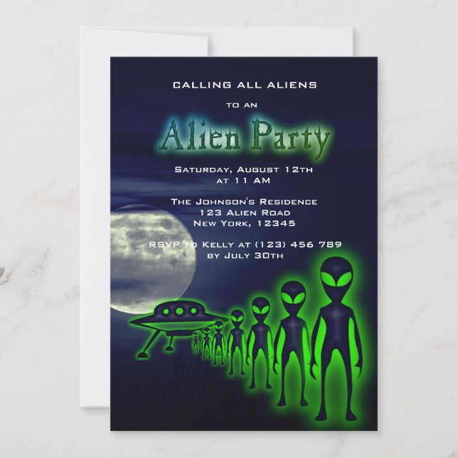 Super Coole Alien & UFO Party Einladung (Vorderseite)