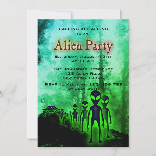 Super Coole Alien & UFO Party Einladung (Vorderseite)