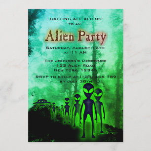 Super Coole Alien & UFO Party Einladung