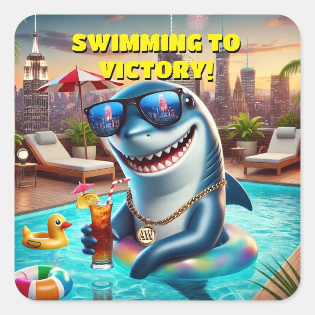 Super Cooler Hai tragen Sonnenbrille Sticker! Quadratischer Aufkleber (Vorderseite)