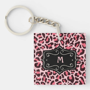 Super Cooles Hot Pink Black Leopard Print Monogram Schlüsselanhänger