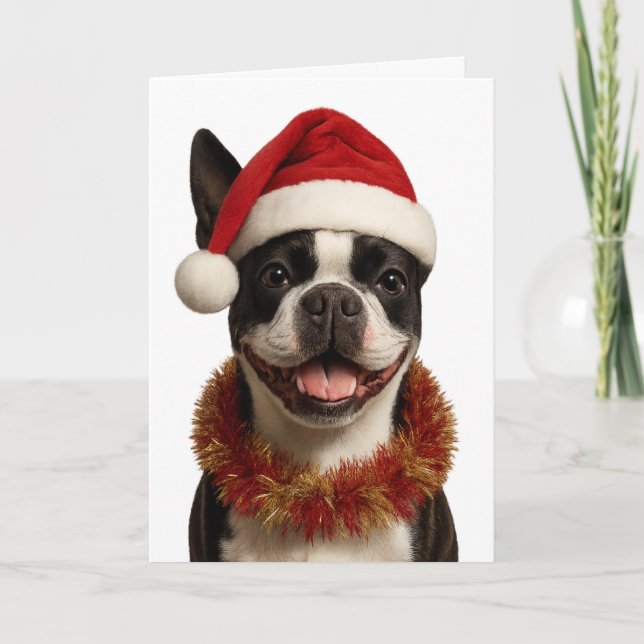 Super cute Boston Terrier Christmas card Karte (Vorderseite)