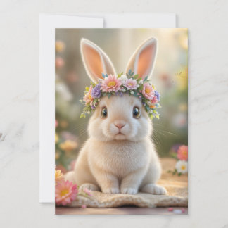 Super cute bunny with a flower wreath on its head  feiertagskarte