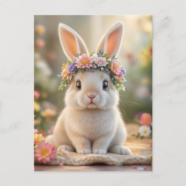 Super cute bunny with a flower wreath on its head  postkarte (Vorderseite)