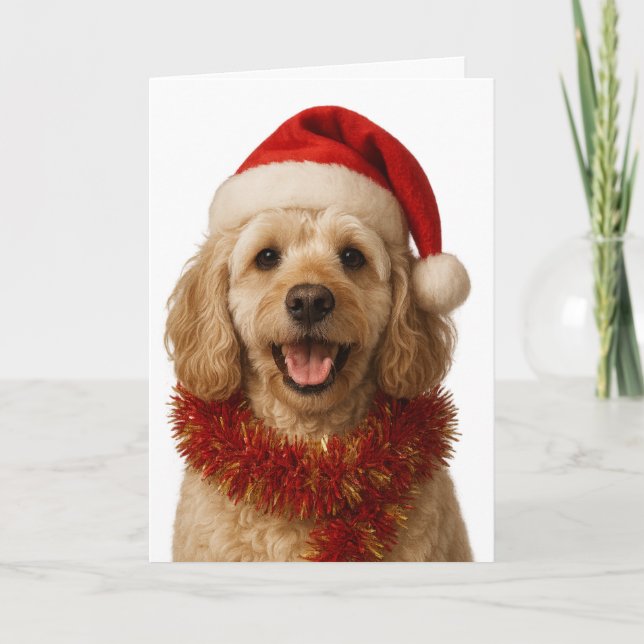 Super cute cream Cockerpoo Christmas card Karte (Vorderseite)