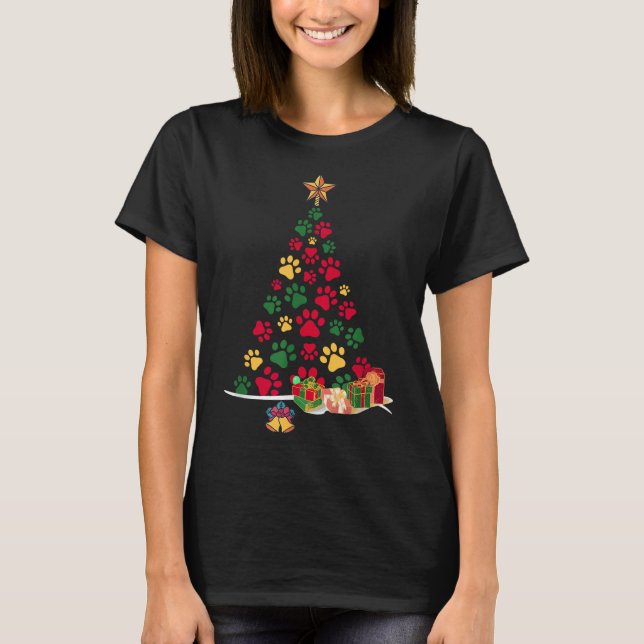 Super Cute Dog Paws Print Christmas Tree  T-Shirt (Vorderseite)