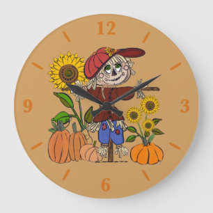 Super Cute Scarecrow Large Round Wall Art Clock  Große Wanduhr