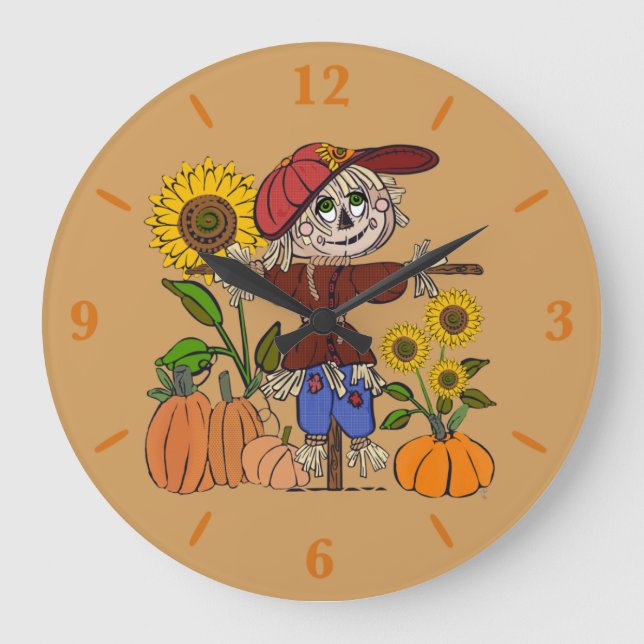 Super Cute Scarecrow Large Round Wall Art Clock  Große Wanduhr (Vorderseite)