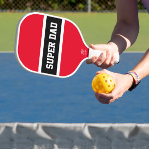 SUPER DAD Hellrot Weiß Blau Schwarz Streifen Pickleball Schläger