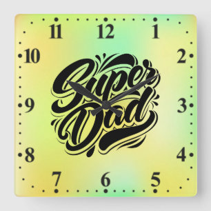 Super-Daddy-Held-Typografie-Design-67888 Quadratische Wanduhr