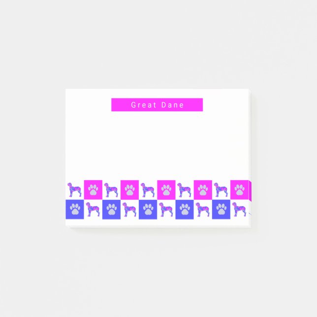 Super Dane Hund & Paw Hot Pink & Blue Post-it Klebezettel (Vorderseite)