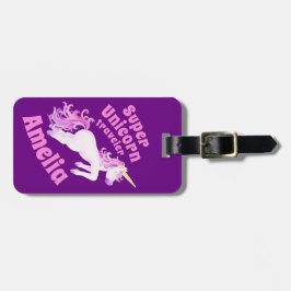 Super Einhorn-Fahrer lila-rosa-Kinder-Namensschild Gepäckanhänger