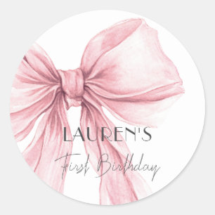 Super Elegant Blush Pink Bow Girl Geburtstag Runder Aufkleber