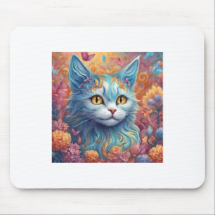 Super elegante Katze mit farbenfrohen Blume Aufkle Mousepad