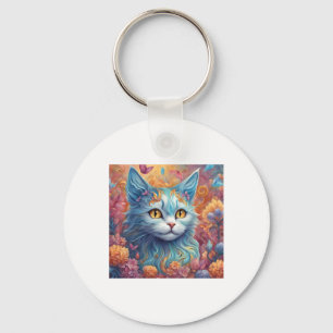 Super elegante Katze mit farbenfrohen Blume Aufkle Schlüsselanhänger