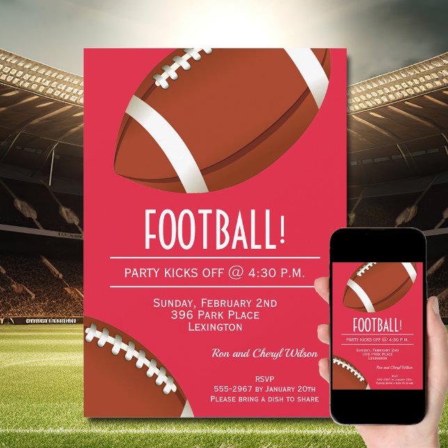 Super Fan Football Game Red Party Einladung (Order INSTANT DOWNLOAD to send digitally or PRINTED cards to mail or both!)