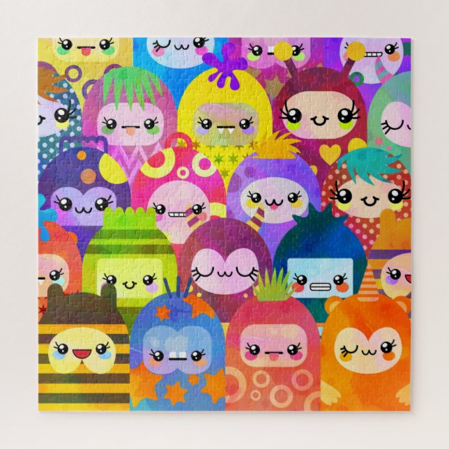 Super farbenfrohe Kawaii-Monster Puzzle (Vertikal)