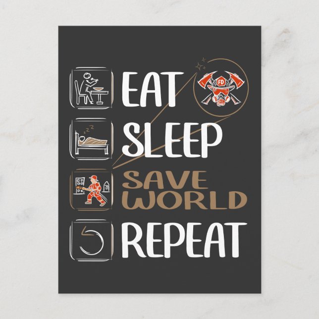 Super Firefighter rette die Welt. Witziges Sprichw Postkarte (Vorderseite)