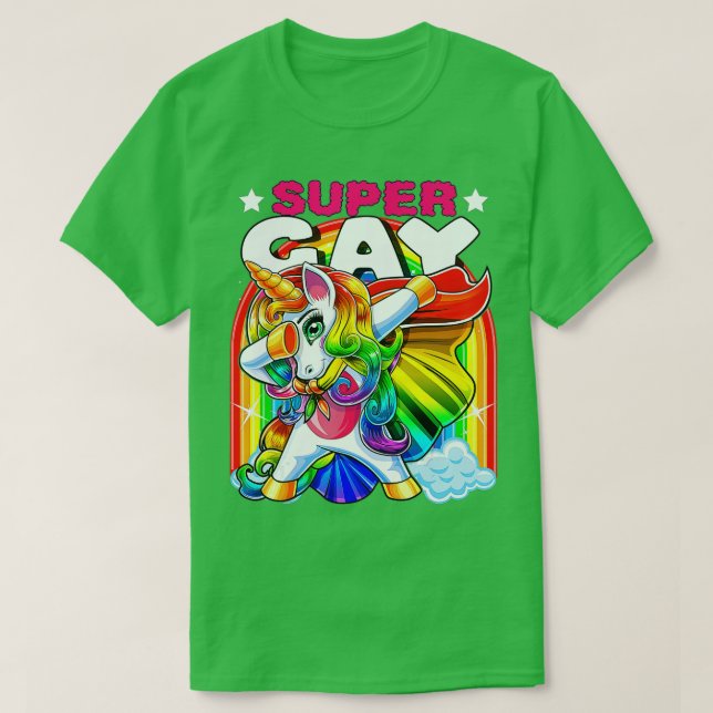 Super Gay Dabbing Unicorn LGB Flag Gay Pride Parad T-Shirt (Design vorne)