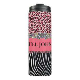 Super Girl Pink Glitzer Exotic Leopard Print Thermosbecher