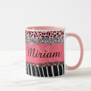 Super Girly Pink Glitzer Exotic Leopard Print Tass Tasse
