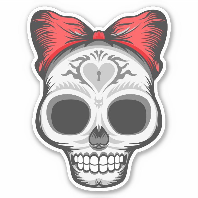 Super Girly Sugar Skull Aufkleber (Vorderseite)