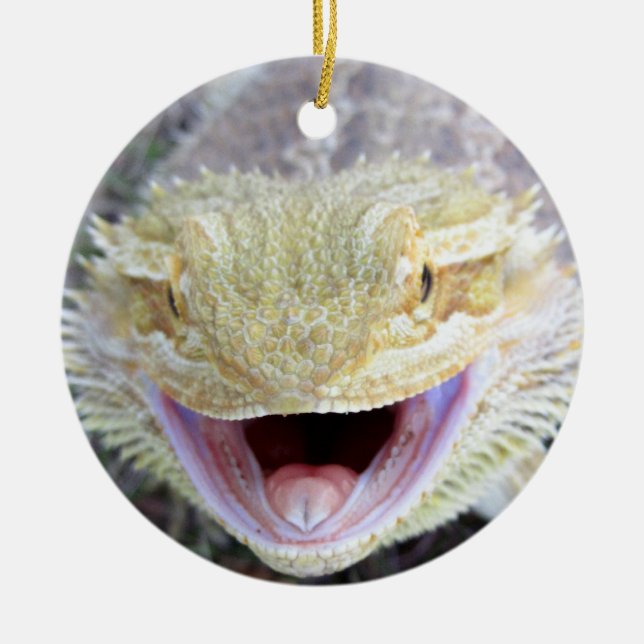 Super glücklicher bärtiger Drache Keramikornament (Vorne)