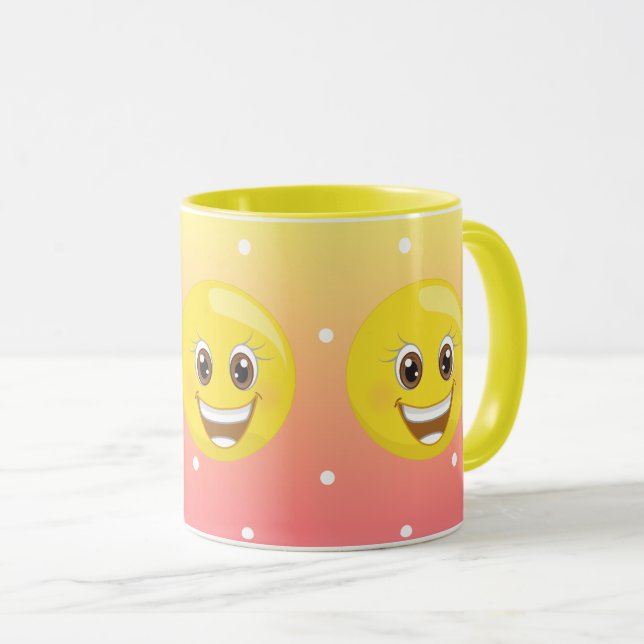 Super glückliches gelbes Emoji punktiert Tasse (VorderseiteRechts)
