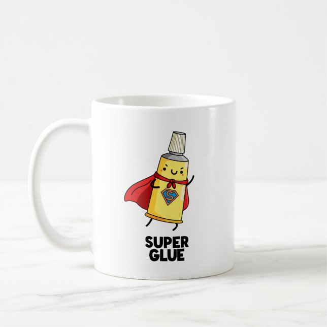 Super Glue Funny Super Hero Pun Kaffeetasse (Links)