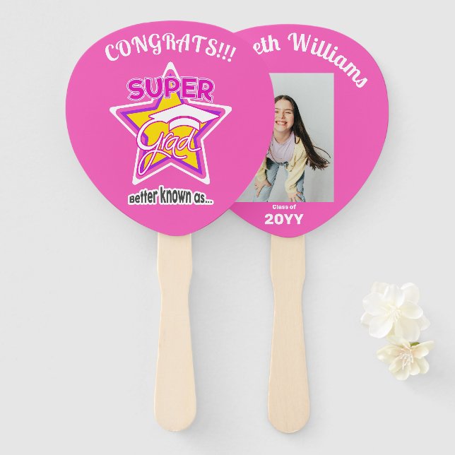 Super Grad Pink Paddle Editable Foto Name Year Fächer (Vorne und Hinten)