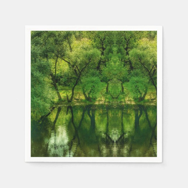 Super Green River Tree Reflections Paper Napkin Serviette (Vorderseite)