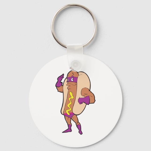 Super-Held-Hot-Dog-Charakter Schlüsselanhänger (Vorderseite)