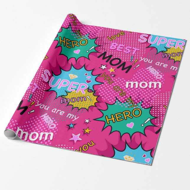 Super-Heldin-Mutter-Comic Geschenkpapier (Ungerollt)
