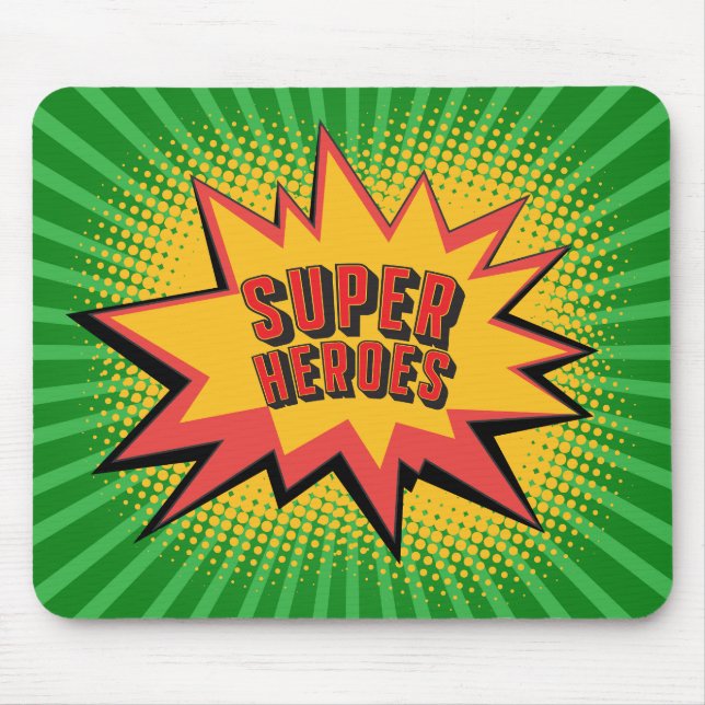 SUPER HERO BOOM, GRÜNER HINTERGRUND MOUSEPAD (Vorne)