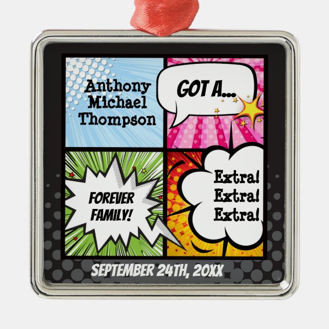 Super Hero Comic Book Adoption, Familiengeschenk Ornament Aus Metall (Vorne)