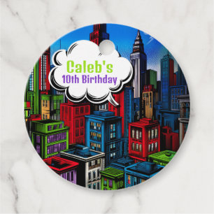 Super Hero Comic Book City Geburtstagsparty Geschenkanhänger