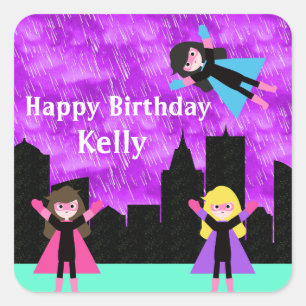 Super Hero Girls Bithday Party Quadratischer Aufkleber