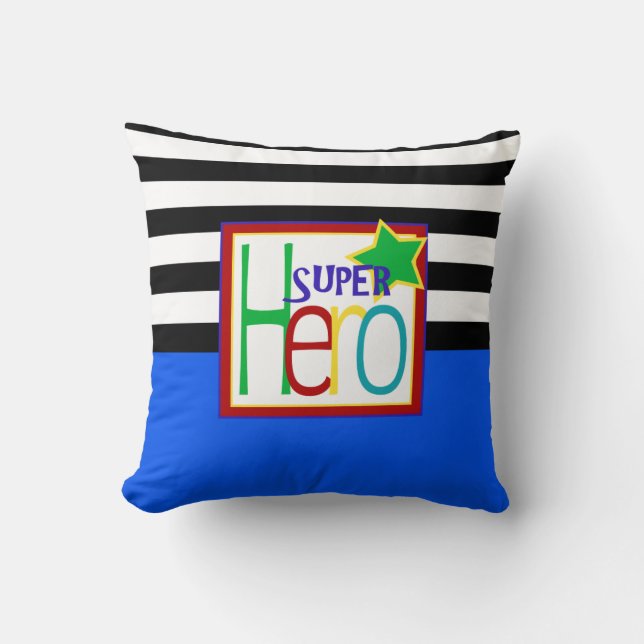 Super Hero Pillow | Blau, Schwarz, Rot, Grün Kissen (Vorderseite)