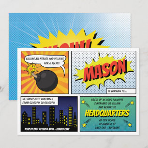 Super Heroes und Villains Kid's Geburtstagsparty Einladung