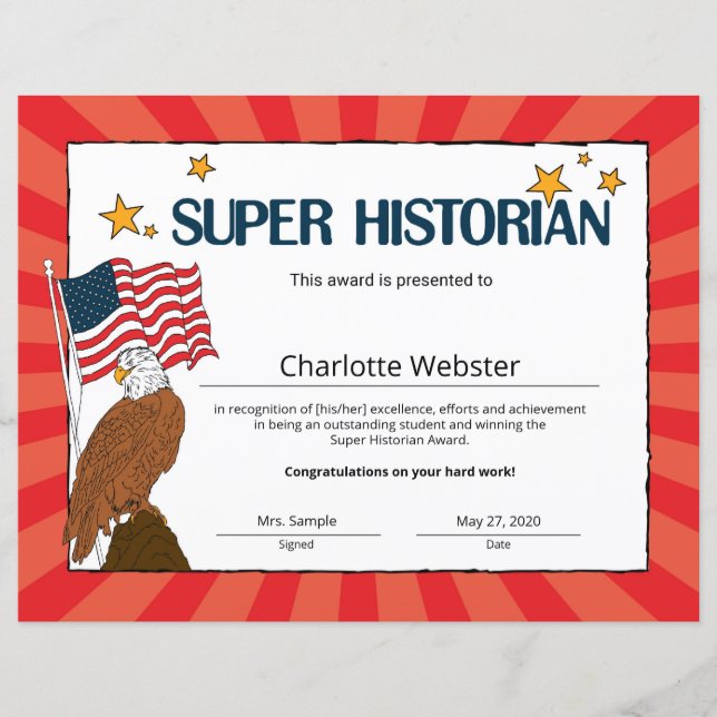 Super Historian Student Recognition Certificates (Vorderseite)